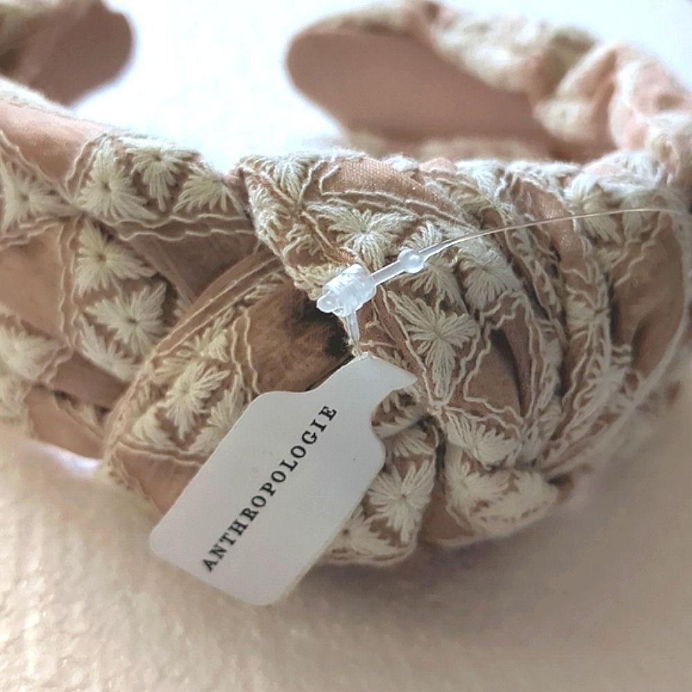 Anthropologie Everly Triangle Top Knot Headband Peach White NEW Tags - Picture 4 of 6